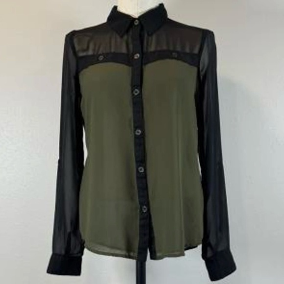 Vanity Tops - Vanity Black and Olive Button-Down Shirt